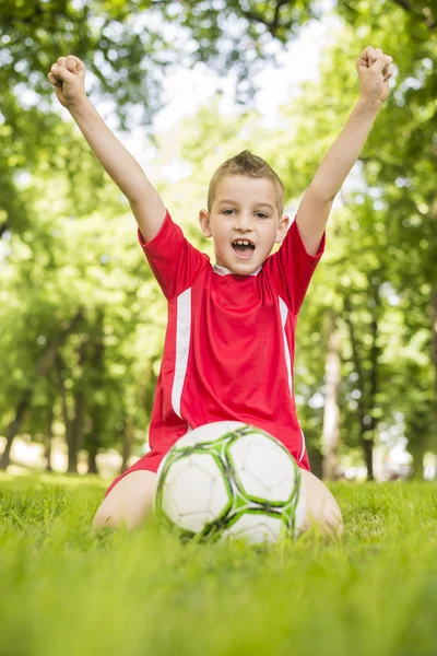 Menino feliz futebol — Fotografia de Stock