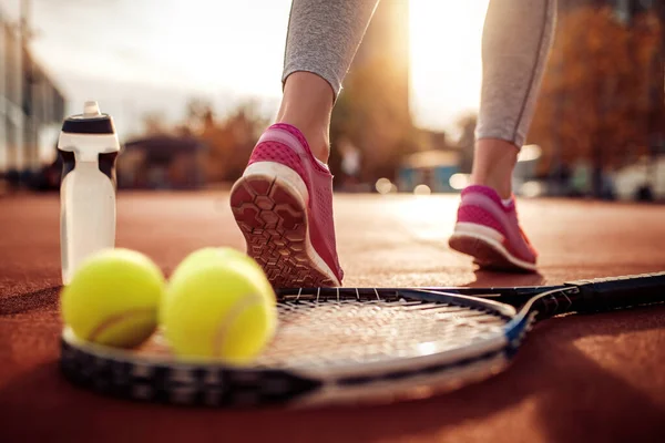 Sport Woman Tennis Court Female Tennis Player — стоковое фото