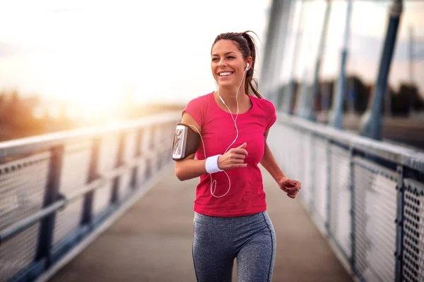 Fitness Woman Jogging Outdoors City Concept Healthy Lifestyle — Stockfoto