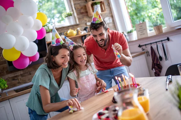 Celebration Family Concept Happy Family Having Birthday Party Home — Stockfoto