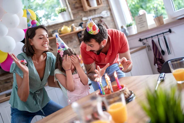 Birthday Party Family Girl Blowing Candles Celebration Family Holidays Birthday — стоковое фото