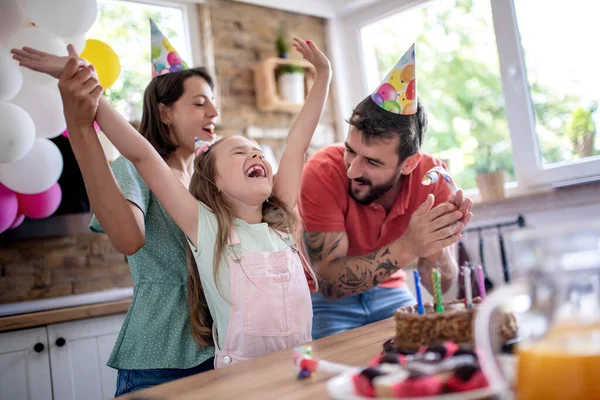 Celebration Family Concept Happy Family Having Birthday Party Home — Stock Fotó
