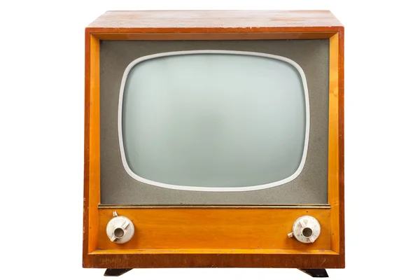 Ретро-телевизор с деревянным корпусом на белом фоне — стоковое фото