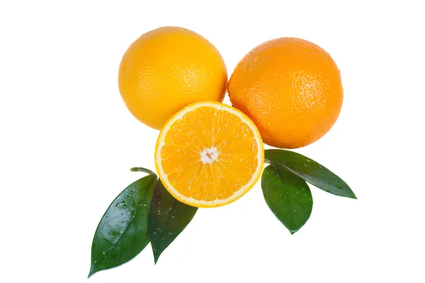 Orange fruit with leaves isolated on white background — Stock Photo, Image