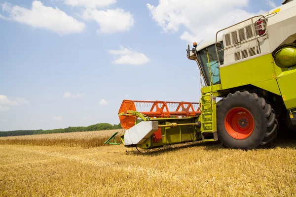 Combine harvester on a wheat field with a cloudy sky — Stock Photo, Image