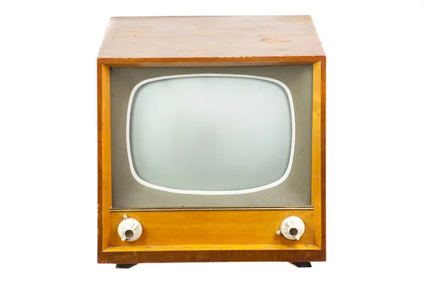 Retro tv com caixa de madeira isolada no fundo branco — Fotografia de Stock