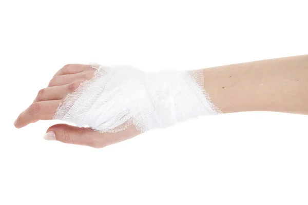 Injured hand with bandage, isolated — Stock Photo, Image