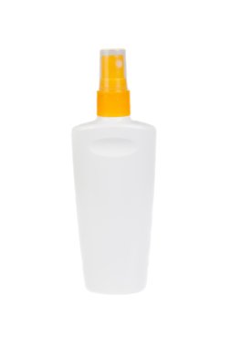 bottiglia bianca con crema di abbronzatura, isolato
