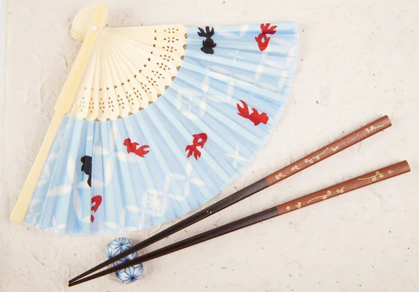 Japanese Fan And Sticks For A Sushi — Stock Photo, Image