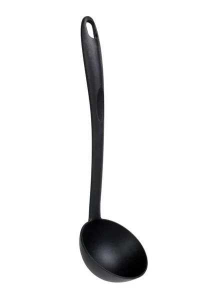 Modern black kitchen ladle isolated on white — Stock Photo, Image