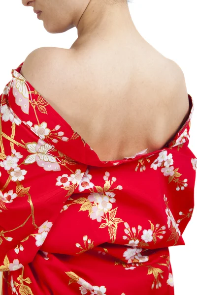 Mujer japonesa en ropa tradicional, kimono, primer plano de la vista posterior — Foto de Stock