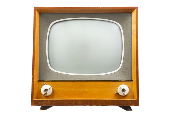 Retro tv com caixa de madeira isolada no fundo branco — Fotografia de Stock