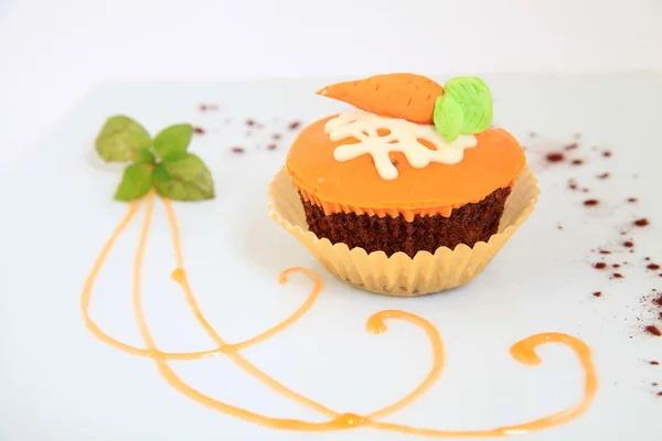 Carrot muffin with decoration — Stock Photo, Image