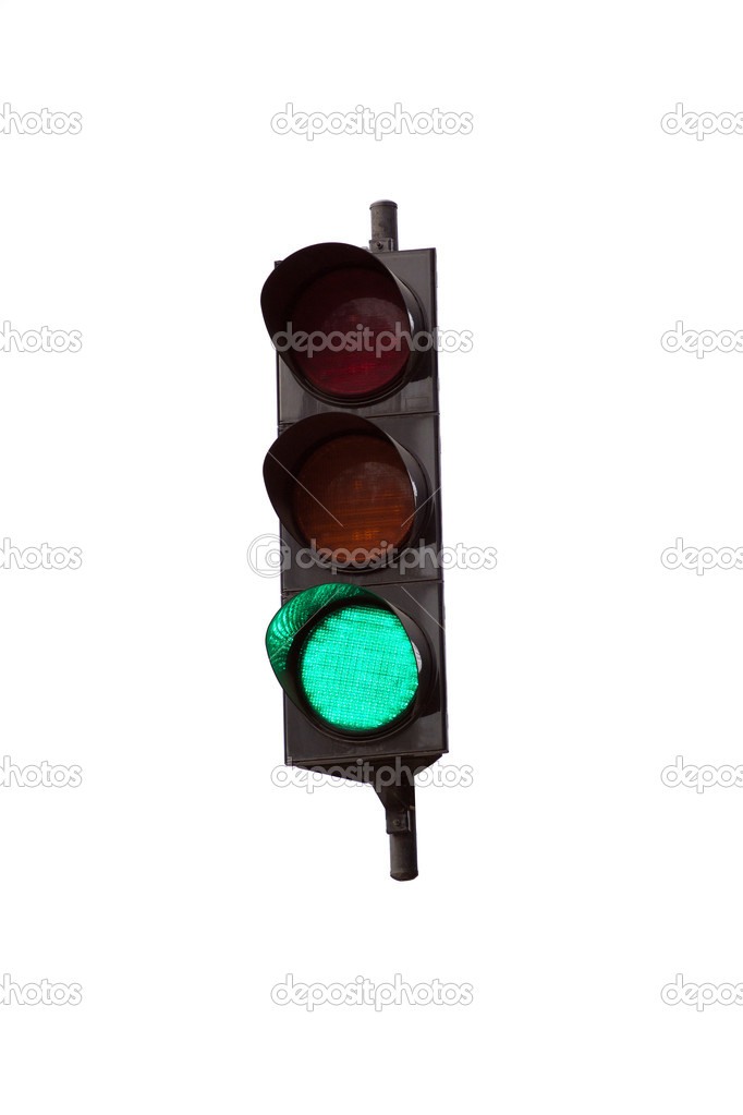 Green color on the traffic light, isolated