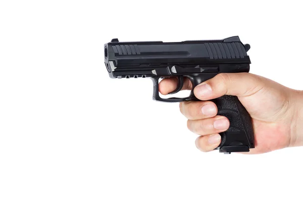 Pistola na mão isolada no fundo branco — Fotografia de Stock