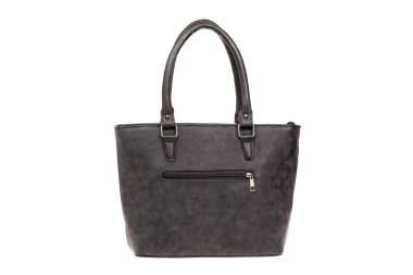 Siyah, deri, zarif kadın çantası. Moda bir kadın çantası, izole edilmiş.