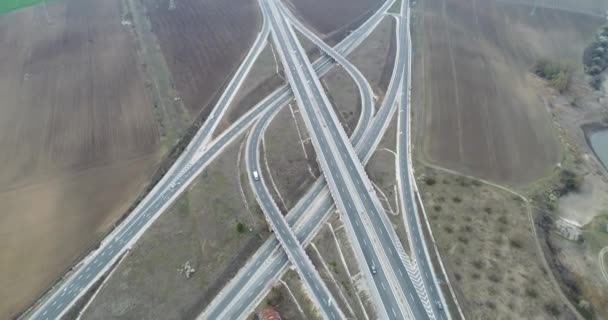 Lot Dronem Nad Autostradą Wiaduktem Skrzyżowanie Transport Rozwój Infrastruktury — Wideo stockowe