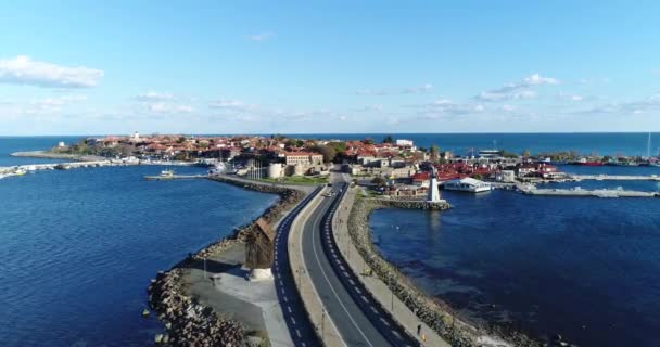 Filmagem Aérea Nessebar Cidade Antiga Costa Mar Negro Bulgária — Vídeo de Stock