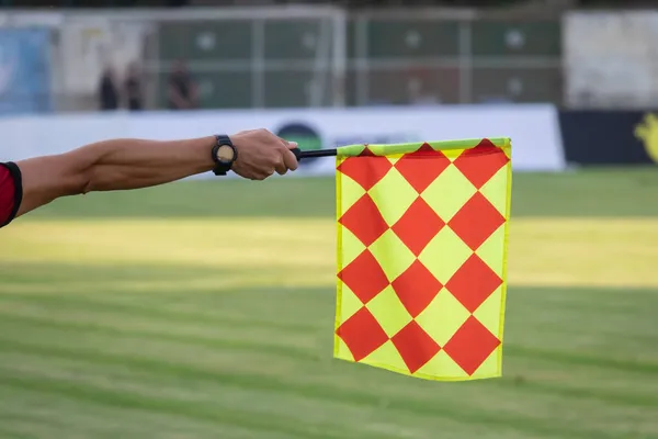 Soccer Referee Hold Flag Offside Trap — Stock Photo, Image