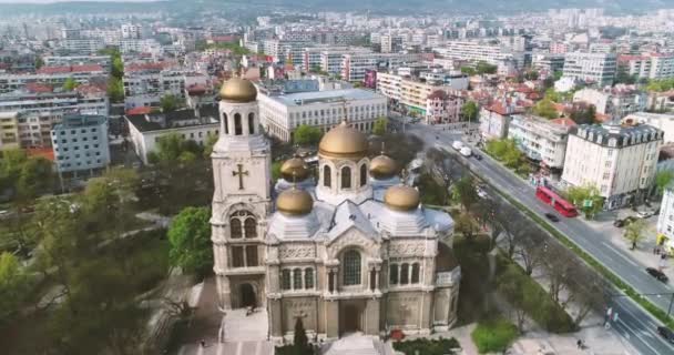 Варна Болгария Вид Успенский Собор Воздуха Дрон — стоковое видео