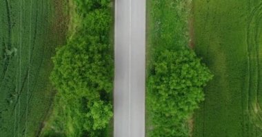 4K hava atışı. Boş asfalt yolda uçuyor. Yukarıdan aşağıya doğru. Yakınlaş, düşüyor.