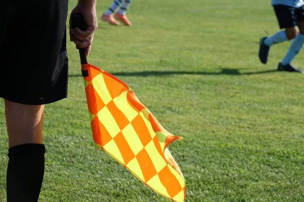Assistenti Arbitri Azione Durante Una Partita Calcio — Foto Stock