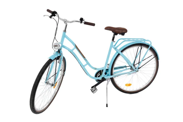 Μπλε Γυναικείο Ποδήλατο Απομονωμένο Λευκό Φόντο Ρετρό Vintage Γυναικείο Ποδήλατο — Φωτογραφία Αρχείου