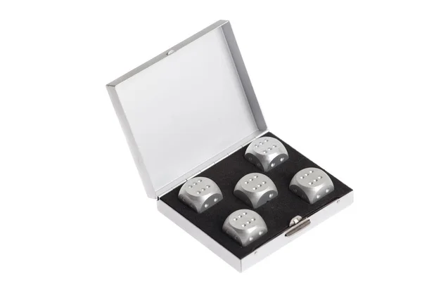 Metal Dice Set Metal Case Isolated — Foto Stock