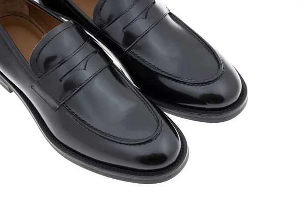 Zwarte Leren Mannelijke Schoenen Geïsoleerd Wit Modeconcept — Stockfoto