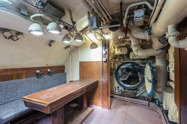 Vnitřek Staré Opuštěné Ruské Sovětské Ponorky Interiér Bojové Ponorky — Stock fotografie
