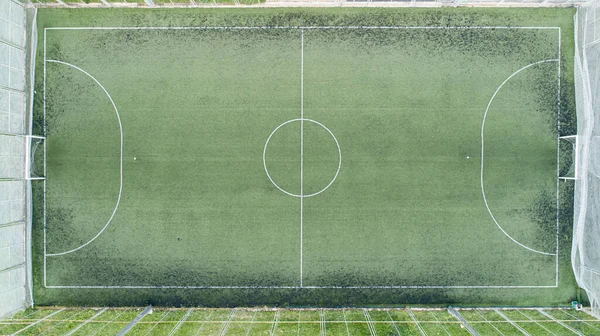 Вид Воздуха Зеленый Футбол Футбольное Поле Вид Сверху Зеленое Пустое — стоковое фото
