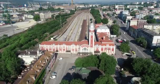 Flygbilder Varnas Centralstation Varna Bulgariens Sjöhuvudstad — Stockvideo