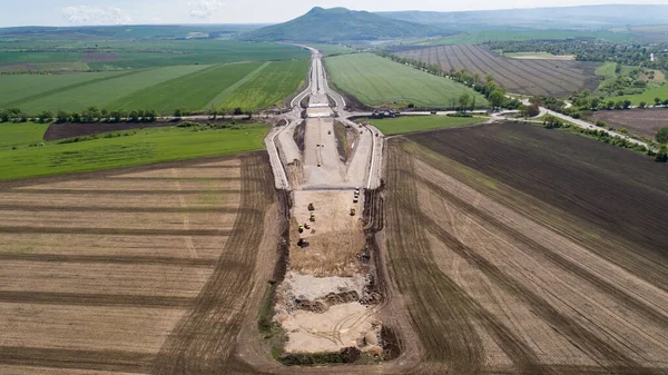 高速道路建設現場の空中ビュー 高架道路 高速道路の交差点 — ストック写真