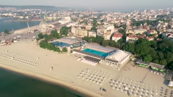 Vídeo Aéreo Centro Varna Praia Capital Mar Bulgária — Vídeo de Stock