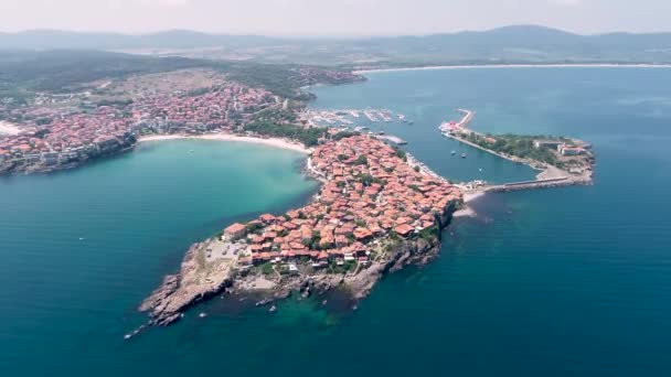 Aerial View Old Town Sozopol Sozopol Ancient Seaside Town Burgas — Stock Video