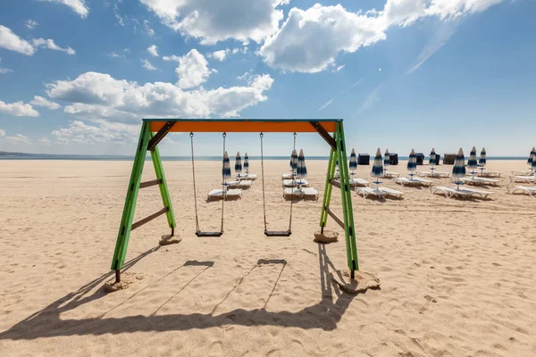 Playground Swing Empty Beach — Stock Photo, Image