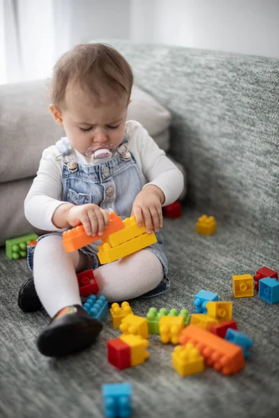Little Baby Girl Playing Toys Home — Stock Photo, Image