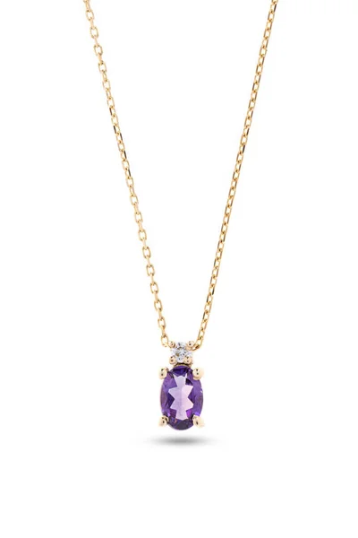 金项链 镶有钻石和紫水晶 用白色隔开 — 图库照片