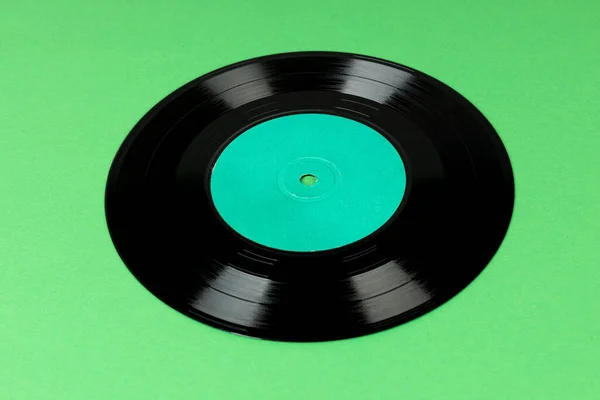 Oude Vinylschijf Groene Achtergrond Oude Vinylplaat — Stockfoto