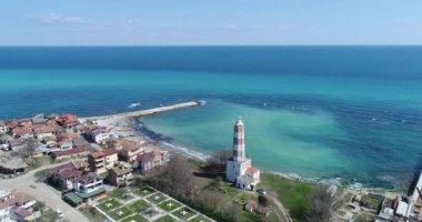Bulgaristan 'ın Balkan yarımadasındaki en eski deniz fenerinin hava manzarası