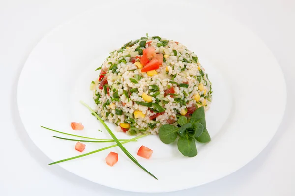 White Rice Mixed Colorful Vegetables Rice Vegetables Plate — Stock Photo, Image