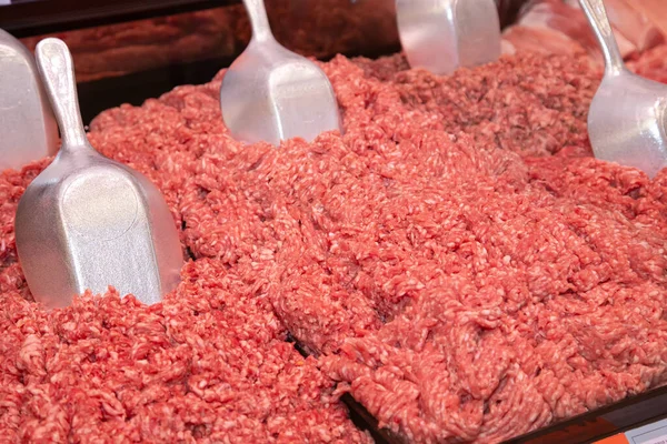 Minced Meat Butcher Shop Ground Pork Ready Sale Market — Stock Photo, Image