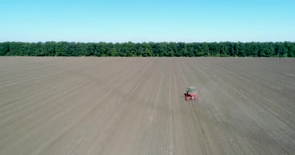 Letecký Pohled Výsev Traktoru Pšenice Nebo Slunečnice Zemědělské Oblasti — Stock video
