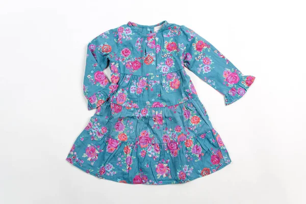 Elegante Vestido Verano Para Niños Ligeros Vestido Azul Con Flores — Foto de Stock