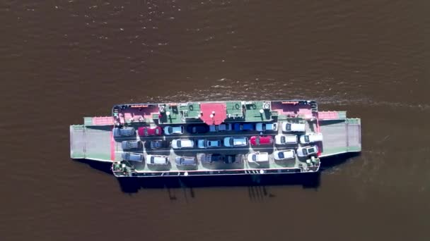 Vedere Sus Jos Navigației Feribotul Barca Feribot Transferă Maşini Feribotul — Videoclip de stoc