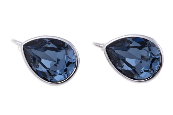Een Paar Zilveren Oorbellen Met Tanzaniet Blauw Tanzaniet Fashion Sieraden — Stockfoto