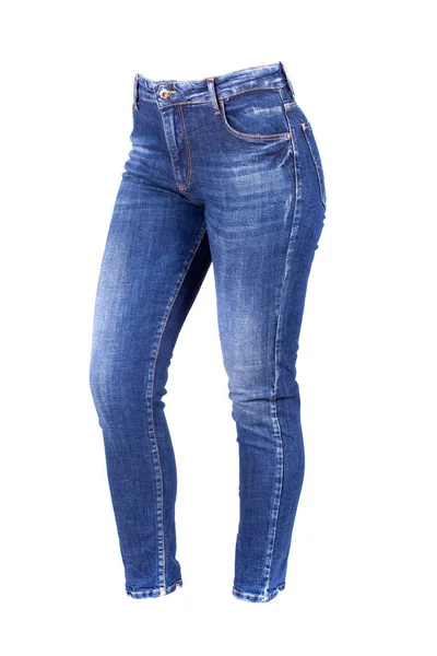 Jeans Femme Sexy Bleu Jambes Féminines Jeans Isolés Sur Blanc — Photo