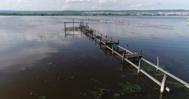 Вид Повітря Старий Рибальський Док Варненське Озеро Болгарія — стокове відео