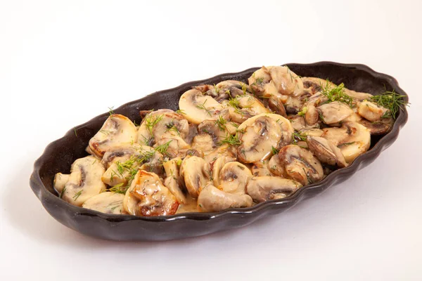 Cooked Mushrooms Butter Plate — Stock Photo, Image