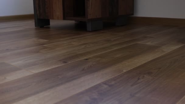 Νέο Δάπεδο Από Laminate Πλαστικό Παρκέ Καφέ Ξύλινη Υφή — Αρχείο Βίντεο